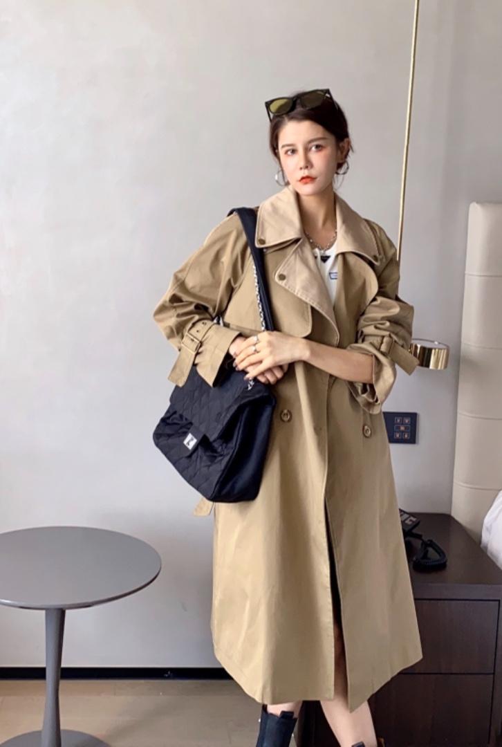 【现货】秋季新款拼接双领子可脱卸长款风衣，女装风衣，你别走