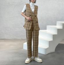 磨毛变化斜格子马甲带链条包包，女装马夹，TOP.1