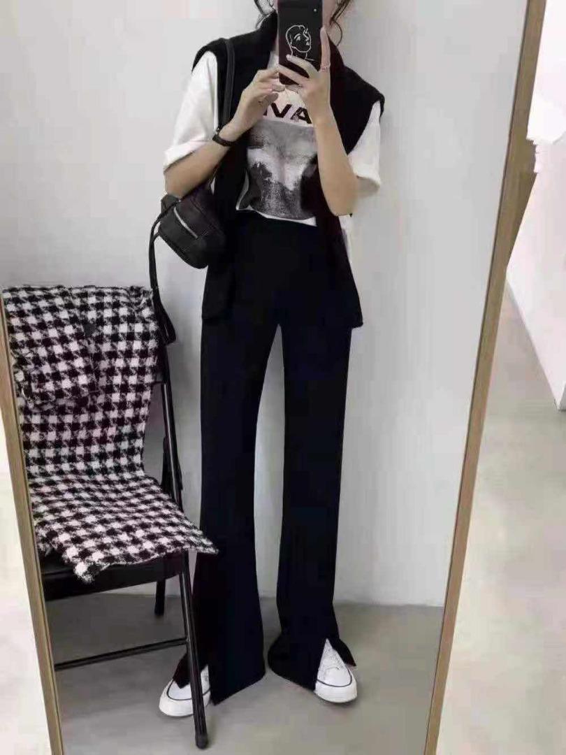 秋装黑色开衩长裤，其它，依林彩格