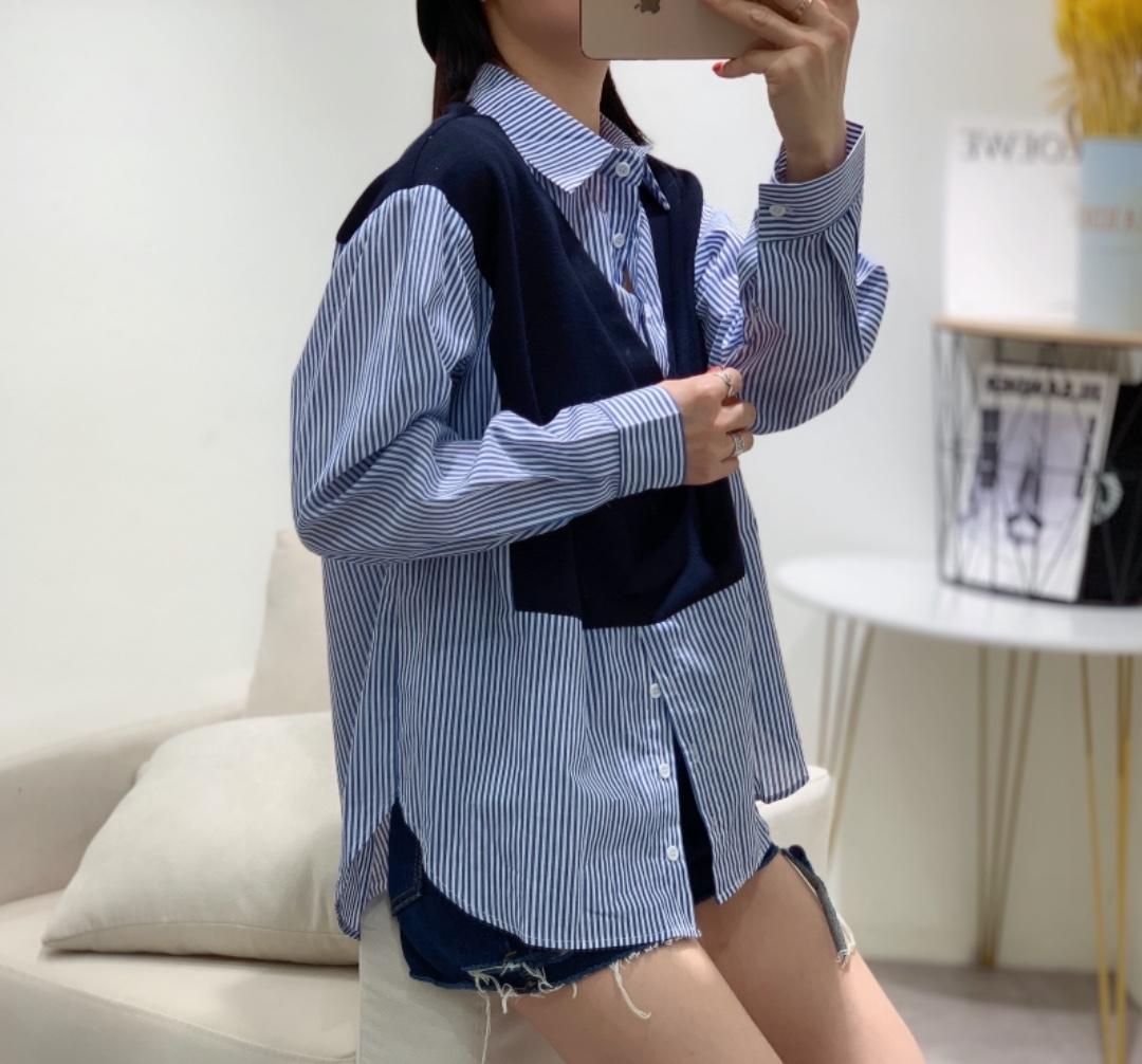 秋季新款韩版新款拼色百搭打底衫衬衫，女装衬衫，索衣缘