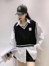 2021秋装新款假两件套衬衣针织衫上衣，其它，蜜思优沫