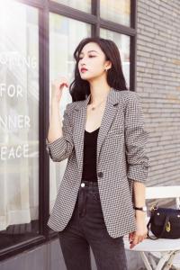 烫钻格子西装外套，好版型，女装西装，香榭丽舍