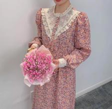 花边韩版碎花连衣裙，女装连衣裙，U·M