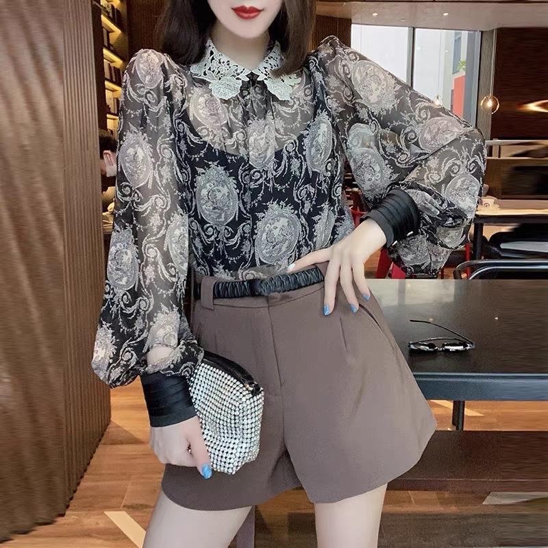 2021年秋季新品欧货轻薄宽松微透水墨画印花衬衫，女装衬衫，L·H·X