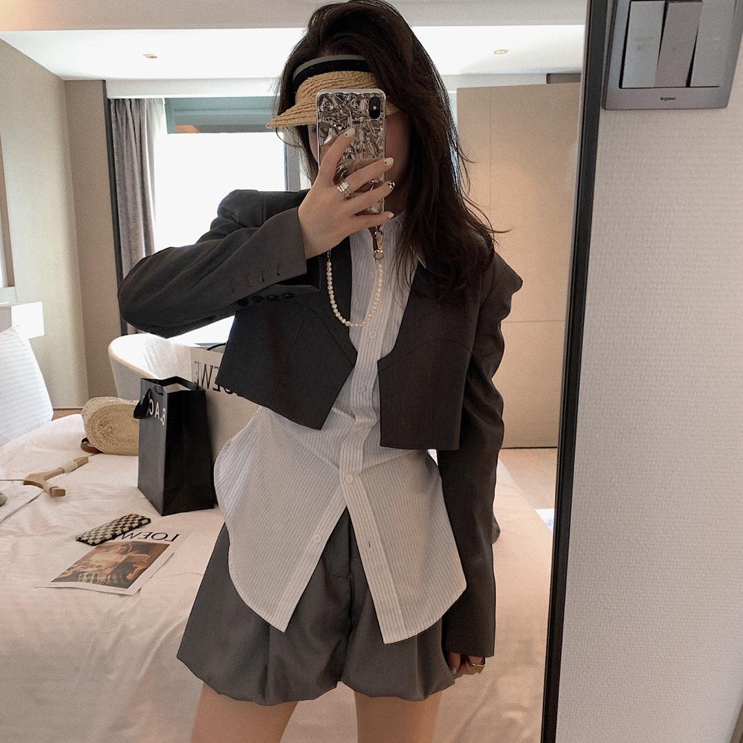 灰色短西装，女装西装，XTZ style