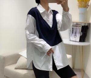 秋季新款 韩版新款拼色百搭打底衫衬衫,女装衬衫,索衣缘