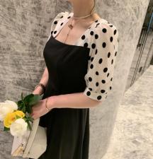 夏款袖口拼色连衣裙，女装连衣裙，U·M
