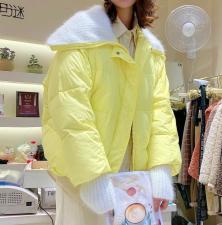 秋冬韩版时尚羽绒服90白鸭绒领口拼貂绒，女装羽绒服，芭莉主角
