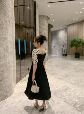 夏款袖口拼色连衣裙，女装连衣裙，U·M