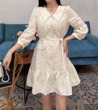 现货蕾丝刺绣连衣裙带腰带，女装连衣裙，Linda Jean