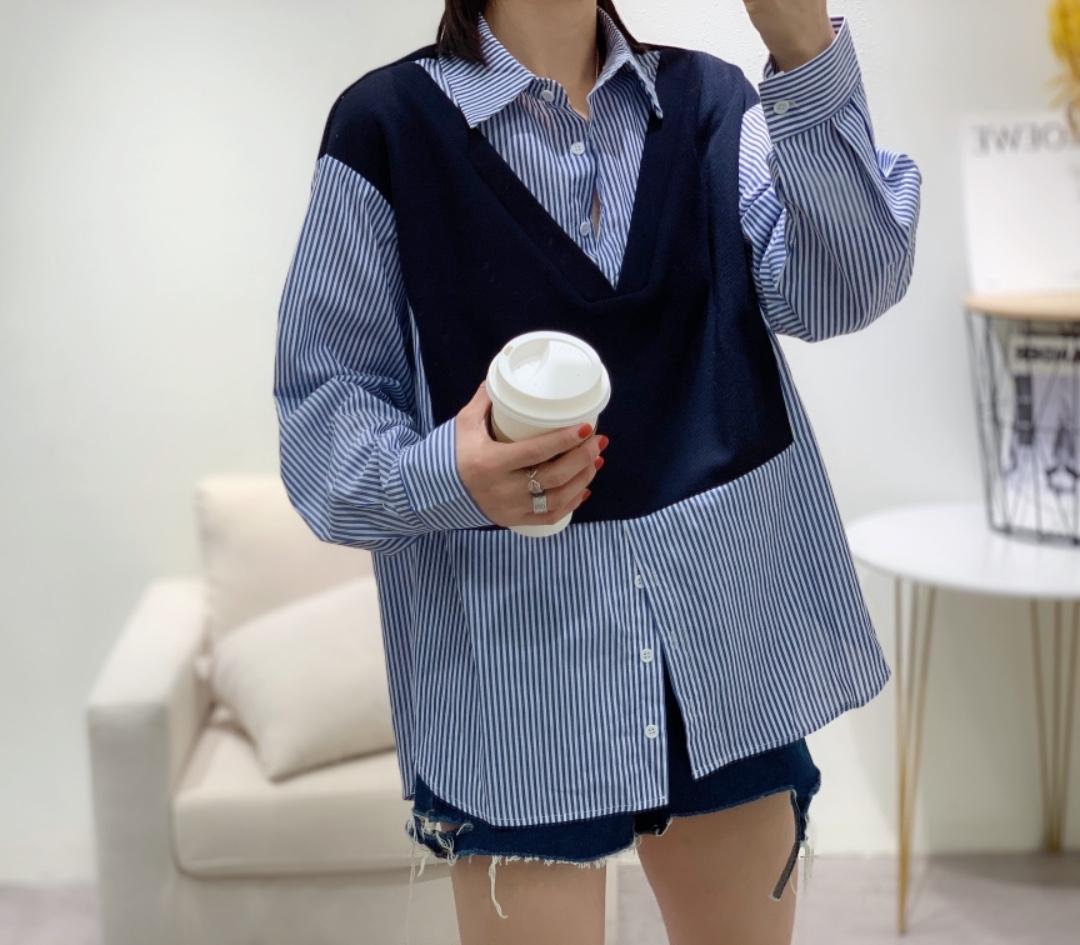 秋季新款韩版新款拼色百搭打底衫衬衫，女装衬衫，索衣缘