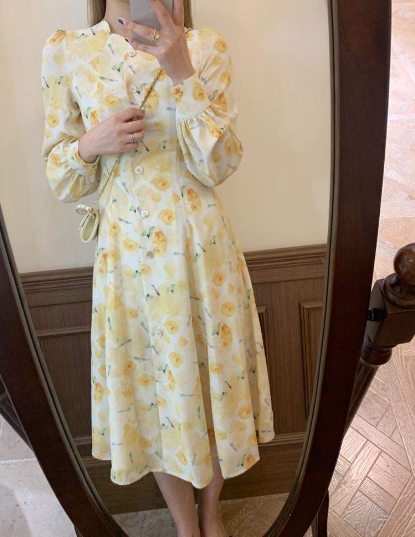 法式印花连衣裙现货，女装连衣裙，独屿