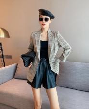 韩版修身时尚舒适格子西装，女装西装，咔蒂妮