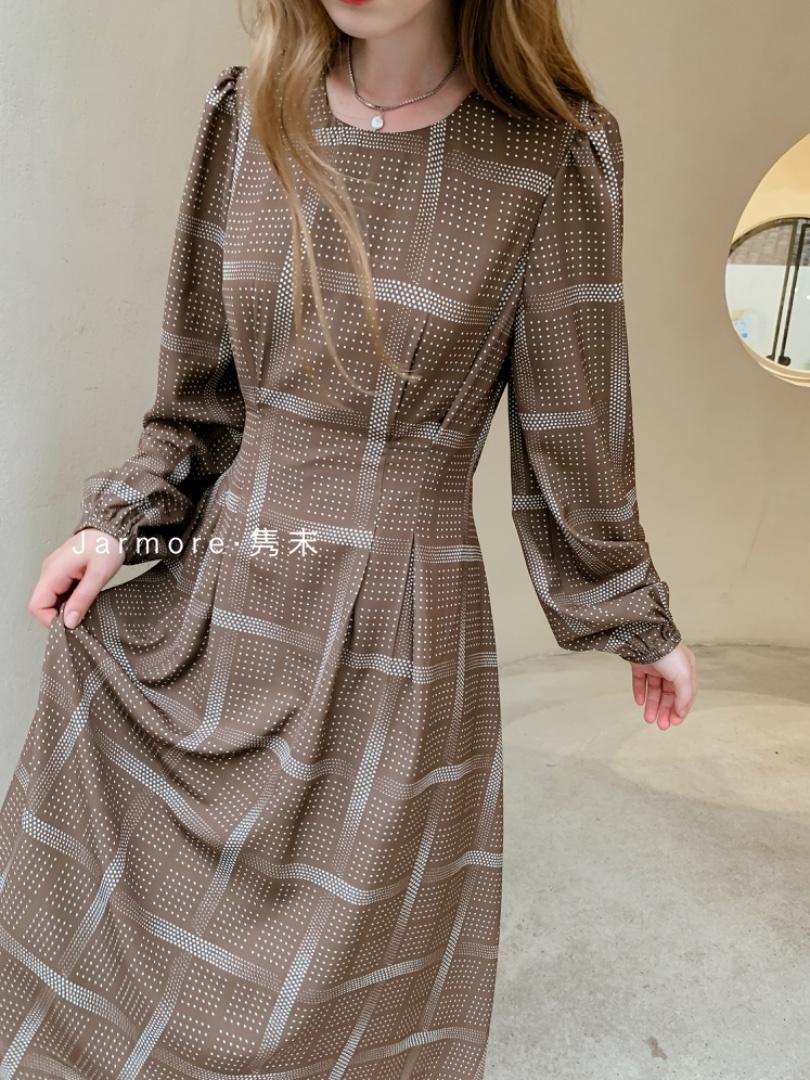 2021秋季中长款格纹连衣裙S-L现货，女装连衣裙，Jarmore隽末