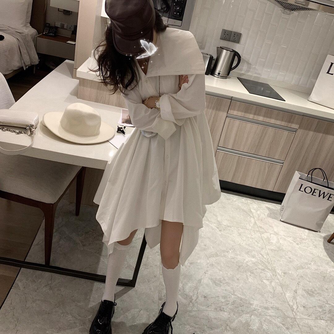 不对称领衬衫裙，女装衬衫，XTZ style