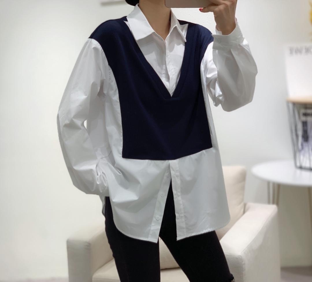 秋季新款韩版新款拼色百搭打底衫衬衫，女装衬衫，索衣缘