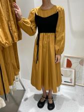 韩系ins风撞色连衣裙，女装连衣裙，艾米缇