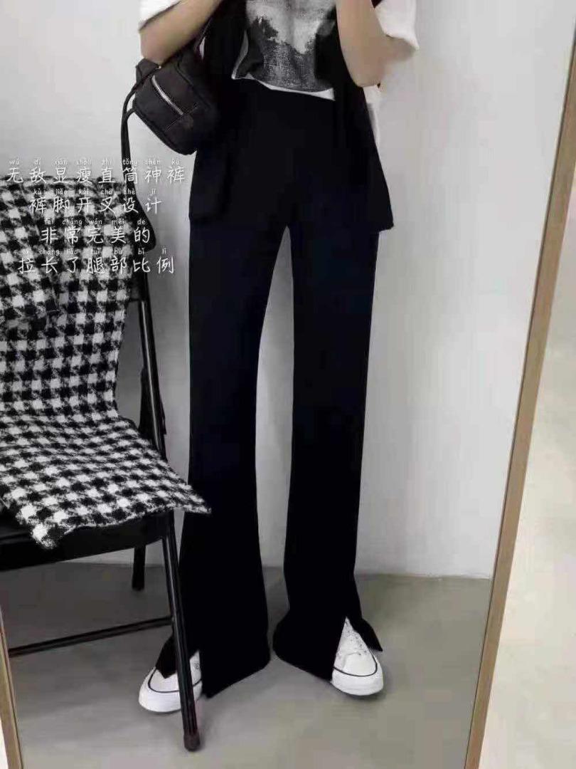 秋装黑色开衩长裤，其它，依林彩格