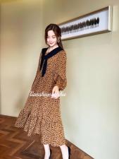 绒豹纹带披肩连衣裙，女装连衣裙，天使公主