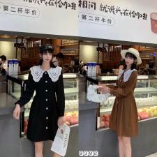 秋季新款娃娃领修身A版连衣裙，女装连衣裙，尹谜