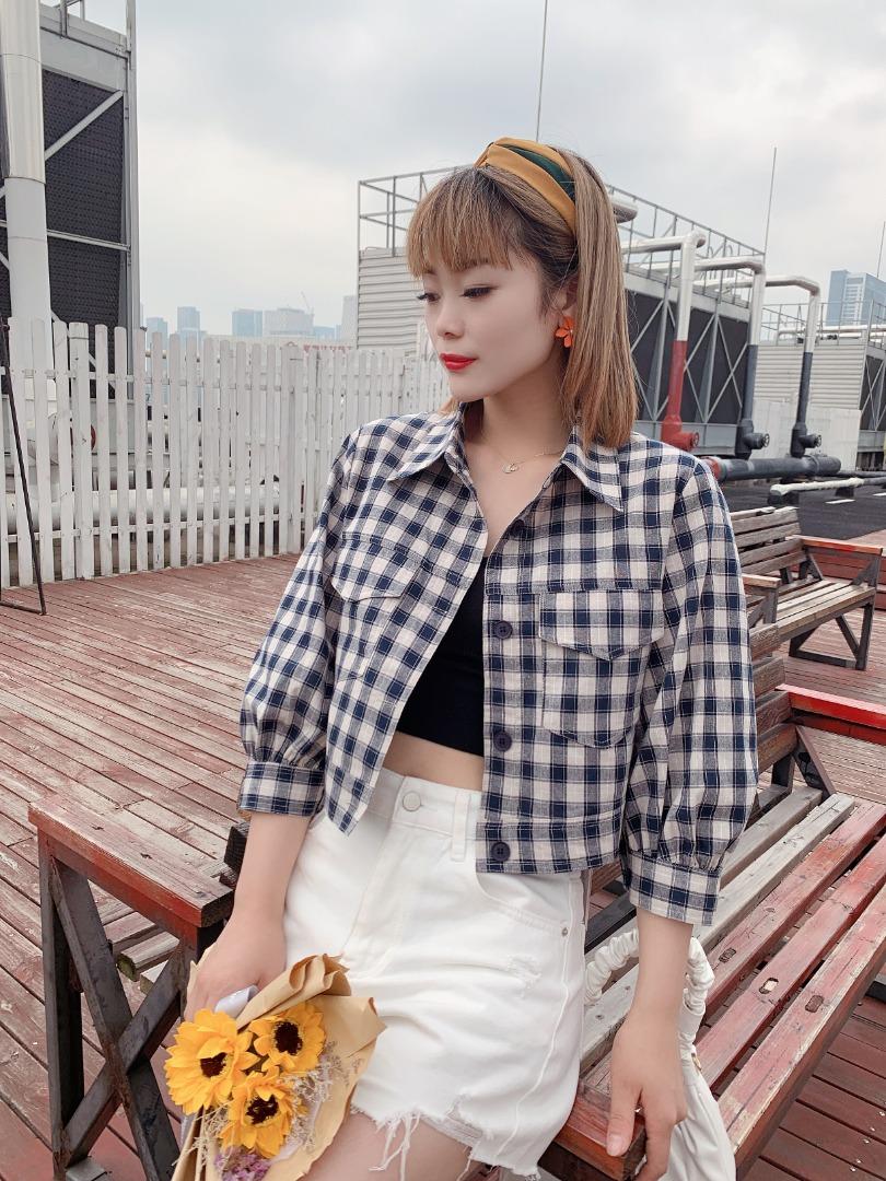 超逸世家4217意法2021秋季新款格子衬衫女百搭复古风，女装衬衫，超逸世家