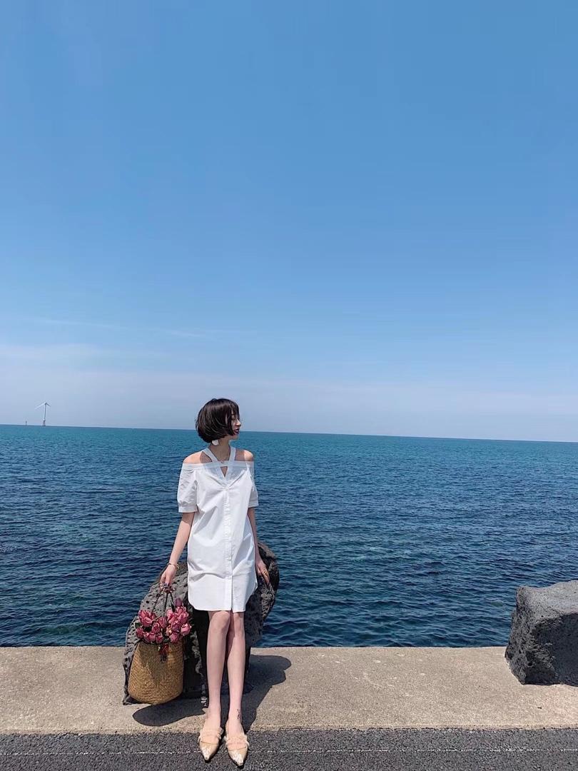 韩版漏肩连衣裙，女装连衣裙，玩美