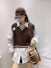 2021秋装新款假两件套衬衣针织衫上衣，其它，蜜思优沫