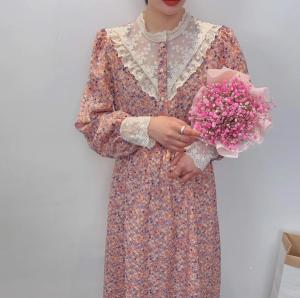 花边韩版碎花连衣裙,女装连衣裙,U·M