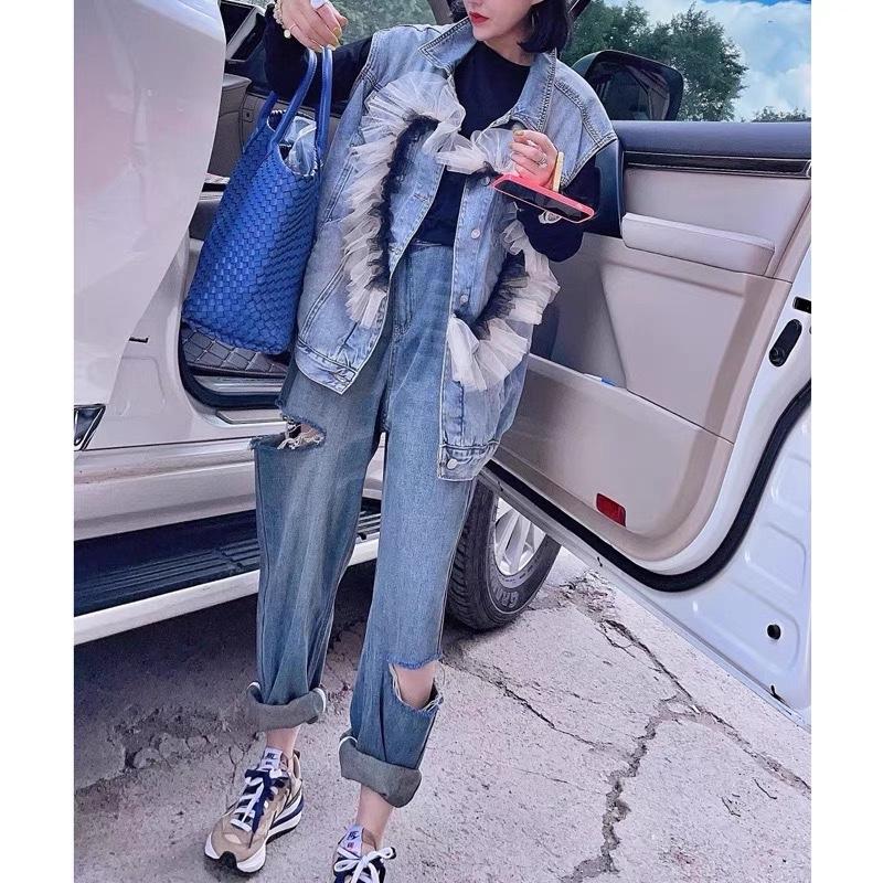 网纱牛仔背心，女装背心吊带，肆尔