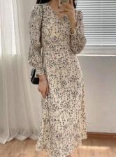 现货秋季碎花气质连衣裙，女装连衣裙，晗梦轩