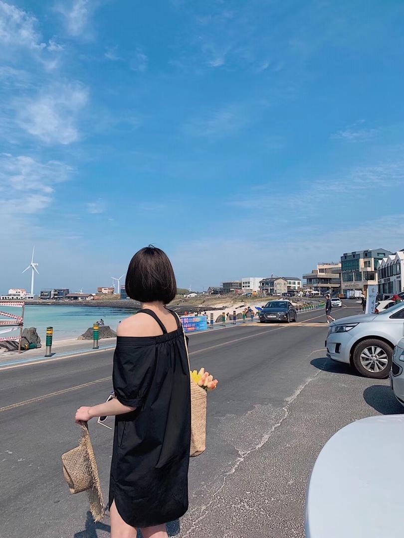 韩版漏肩连衣裙，女装连衣裙，玩美