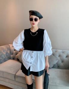 假两件针织拼接衬衫,女装衬衫,云落伊里