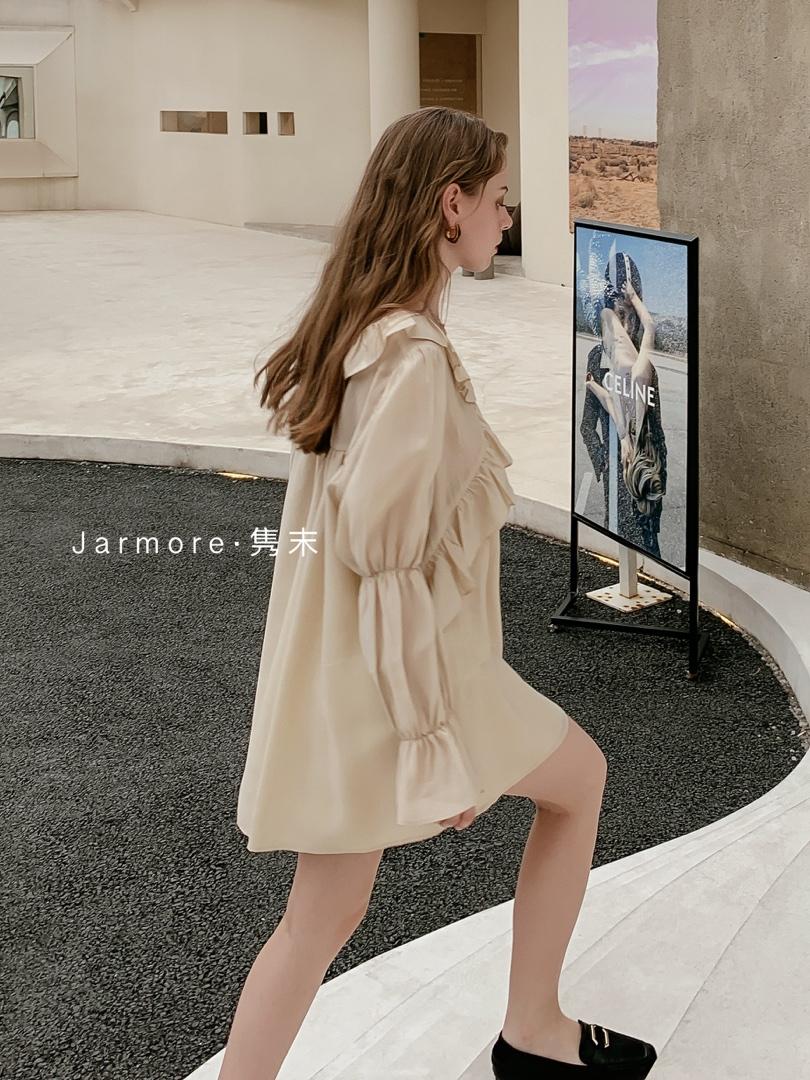 2021秋季荷叶边韩版百搭衬衣黑。白杏3色S-L，其它，Jarmore隽末