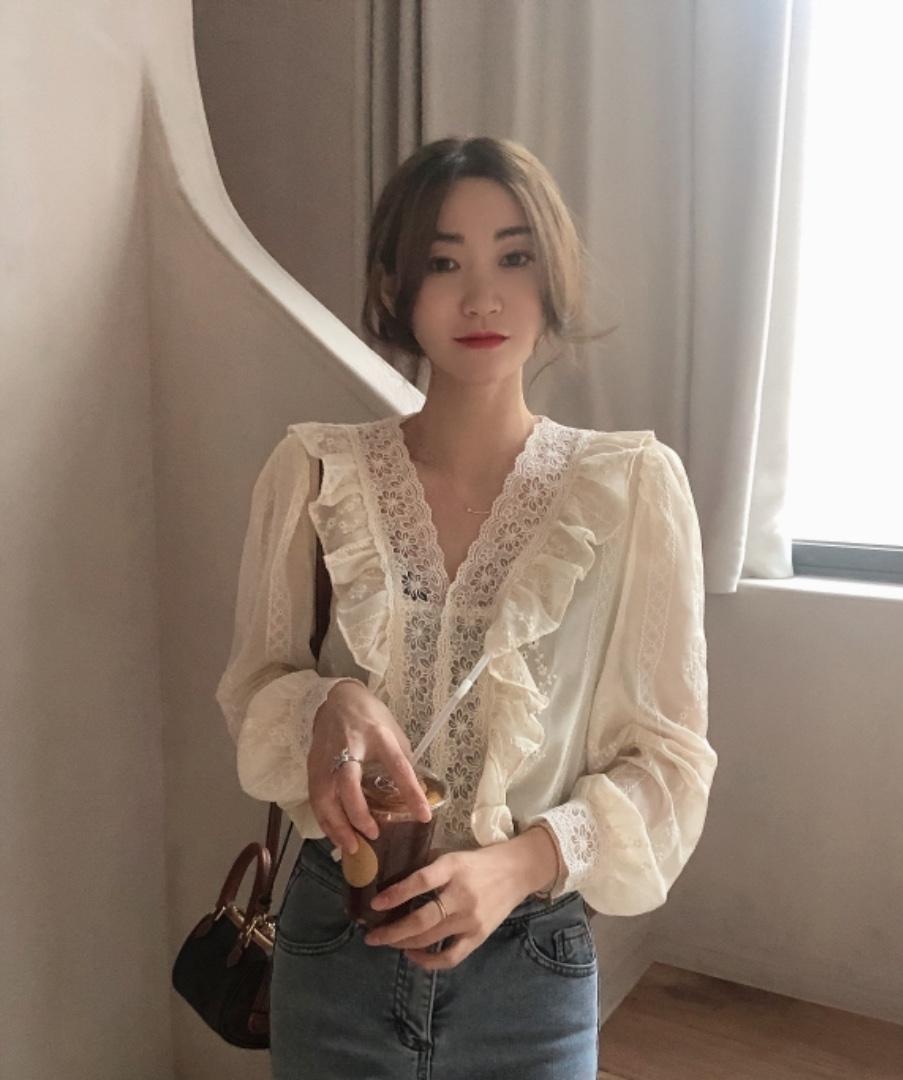 刺绣冰雪丝拼花边上衣，其它，新袖