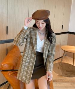 香丽迪格子西装外套女2021年韩版宽松洋气双排扣小西装,女装西装,香丽迪
