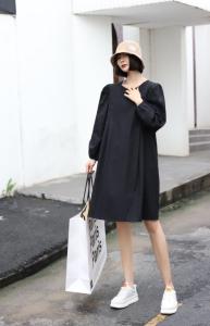 洋气遮肉显瘦宽松中长款连衣裙,女装连衣裙,东洋天堂之花
