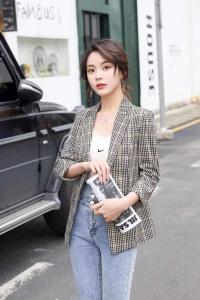 时尚格子西装,女装西装,咔蒂妮