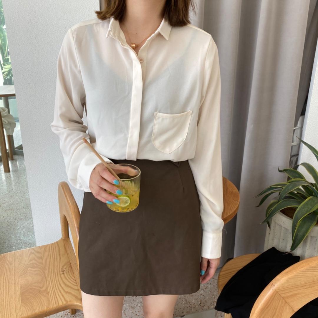 皮裙搭配衬衫，女装衬衫，简单小珍