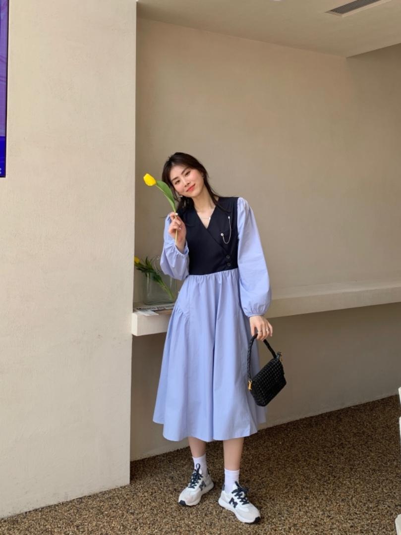 现货秋装现款拼接连衣裙，女装连衣裙，Y·Ben悦本