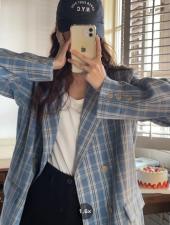 香丽迪格子西装外套女2021年韩版宽松洋气双排扣小西装，女装西装，香丽迪1
