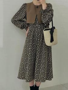 秋季新品，两件套碎花连衣裙,女装连衣裙,More-Lee
