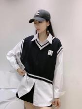 2021秋装新款假两件套衬衣针织衫上衣，其它，蜜思优沫