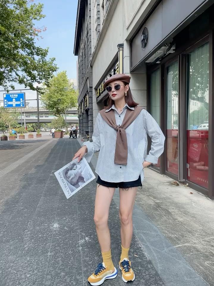 衬衫披肩假二件，女装衬衫，娇姿百合