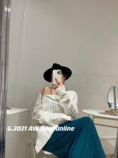 秋季新款领口拉链设计毛毛针织套头毛衣，女装针织衫/毛衣，G