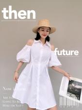 韩版漏肩泡泡袖连衣裙，女装连衣裙，玩美