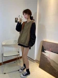 7099#压格拼接西装袖卫衣,女装西装,续加 XJ