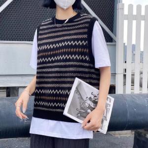波浪纹圆领羊毛背心，女装背心吊带，日の谷