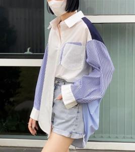 拼接撞色设计衬衣，其它，日の谷