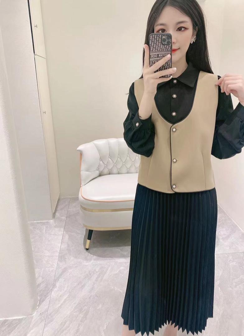 秋新款韩版休闲两件套压邹连衣裙，女装连衣裙，江南E秀