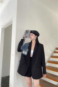 牛仔拼接西服外套,其它,谦度